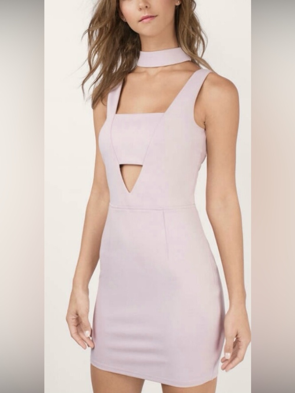 TOBI Choker Cutout Bodycon Mini Dress Mauve Lavender Form-Fitting Spandex Blend